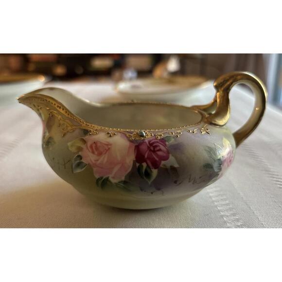 Antique Bavaria Hand Painted Roses Creamer Heavy Gold Trim Porcelain Pitcher - Picture 3 of 9